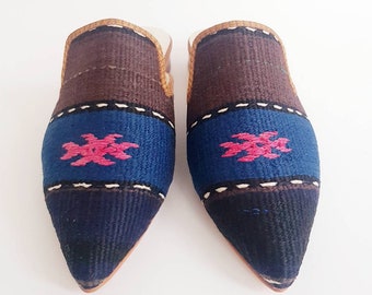39 euro size Handcrafted Pointed Kilim flat mules for Women handmade shoes