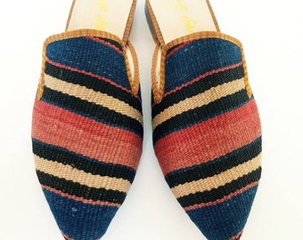 38 euro size Vintage Kilim pointed Women mules Handcrafted Shoes for Women