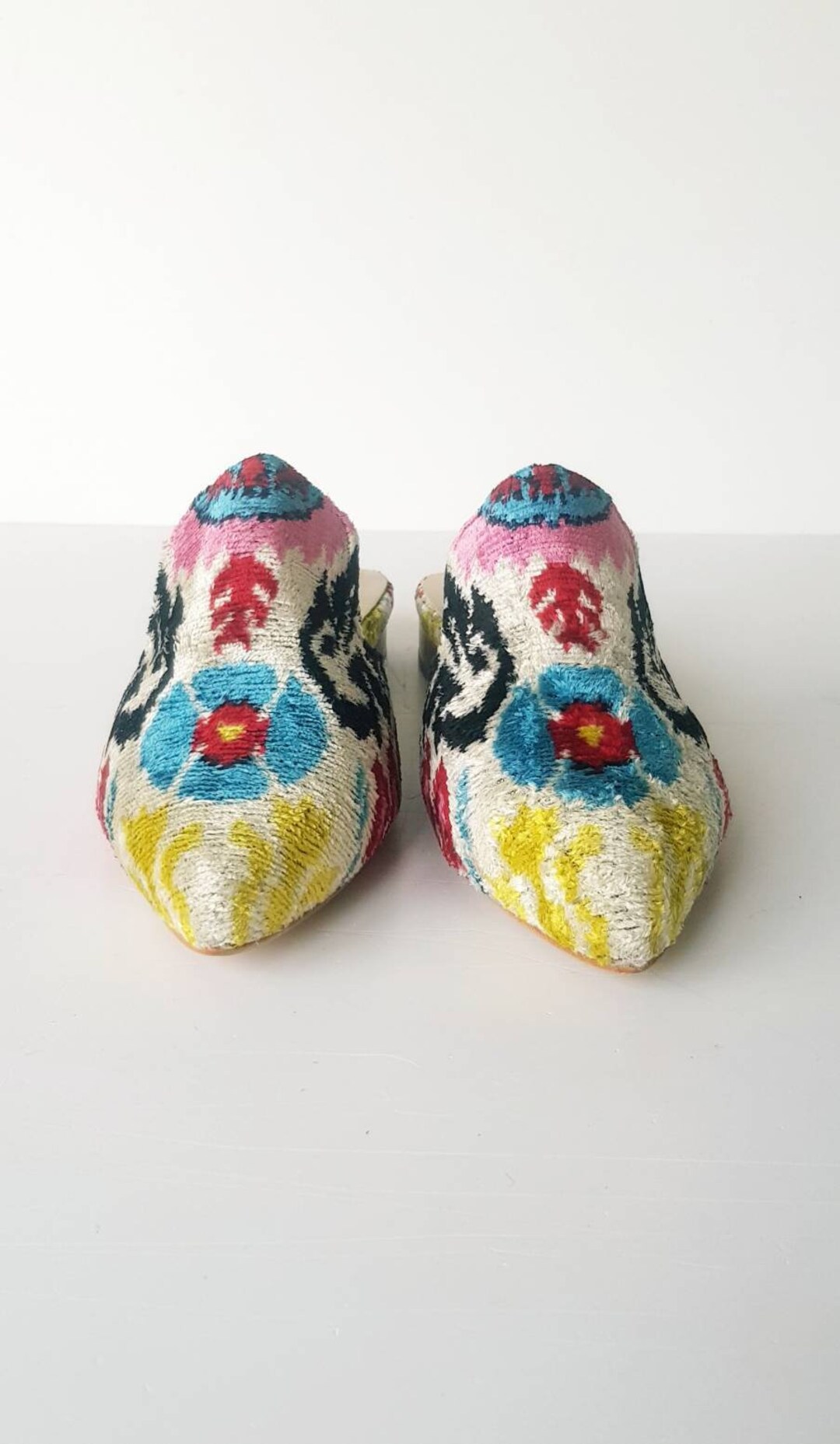 Silk Velvet Ikat Slippers Turquaz Black White