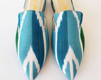 38 euro size Ikat Pure Silk Pointed Mule shoes Handcrafted shoes for Women