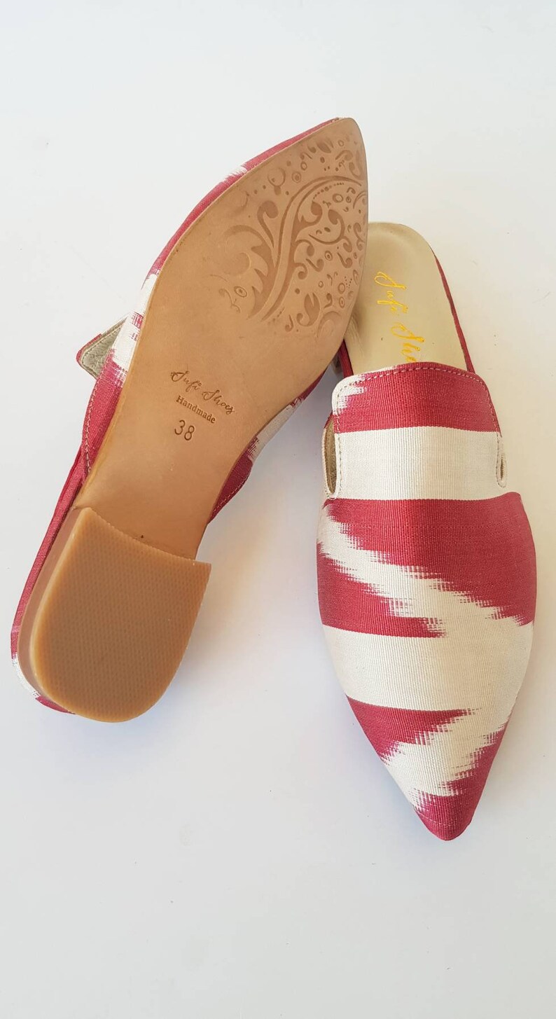 38 euro size Handcrafted shoes for Women Ikat Pure Silk Pointed Mule shoes image 7