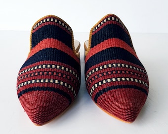 39 euro size Handcrafted pointed vintage Kilim shoes for Women