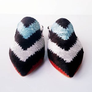 37 euro size Handcrafted Ikat silk velvet shoes for Women flat mules