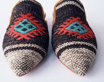 38 euro size Handcrafted pointed vintage Kilim shoes for Women handmade shoes