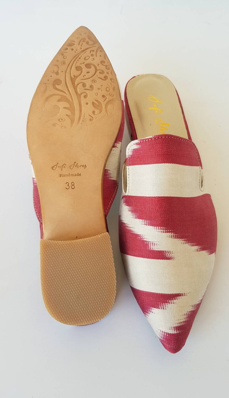 38 euro size Handcrafted shoes for Women Ikat Pure Silk Pointed Mule shoes image 2