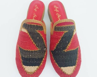 Women Kilim Mules Shoes vintage Handmade Kilim Euro Size 38