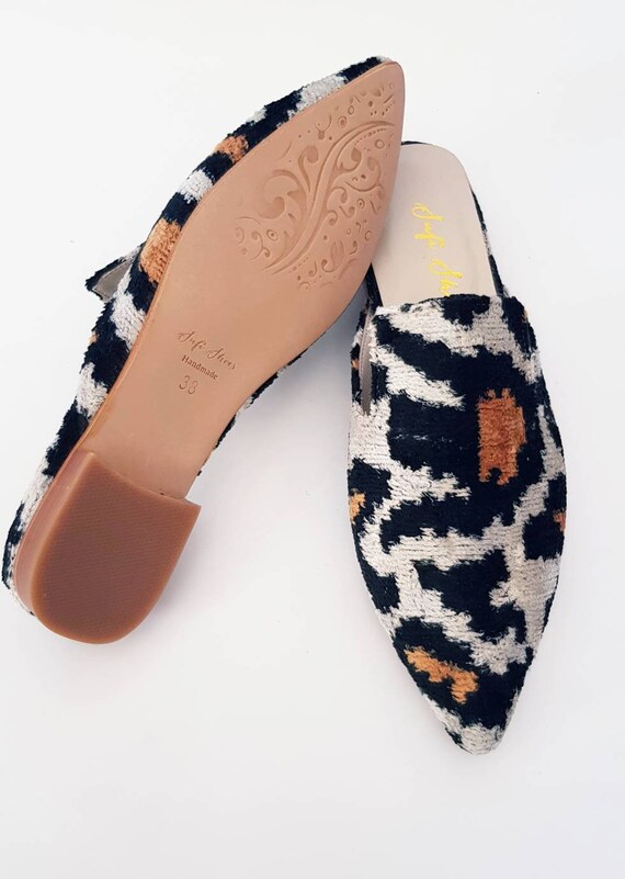38 Euro Size Handcrafted Pointed Mule Shoes for Women Ikat Silk Velvet Shoes Etsy