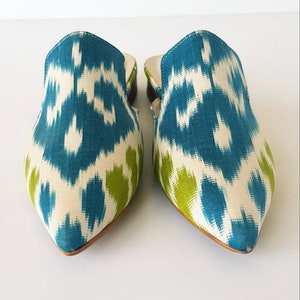 38 Euro Größe Handgefertigte Schuhe für Frauen Ikat aus reiner Seide spitze flache Pantoletten