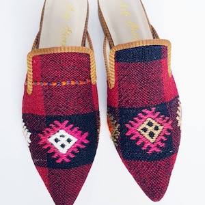 38 euro size Handcrafted vintage Kilim shoes for Women vintage Kilim pointed flat mules