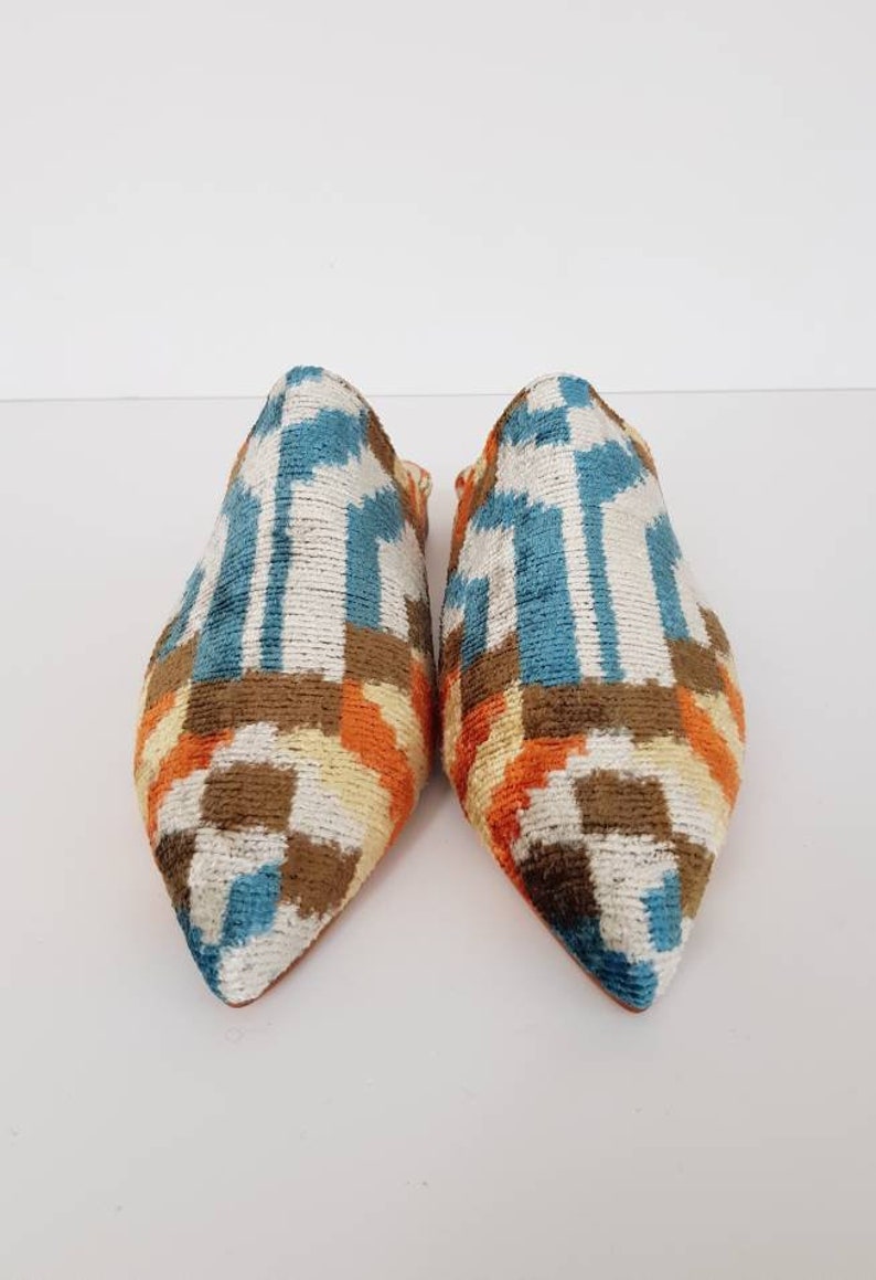 Handmade Women ikat silk shoes mule 38 euro size.