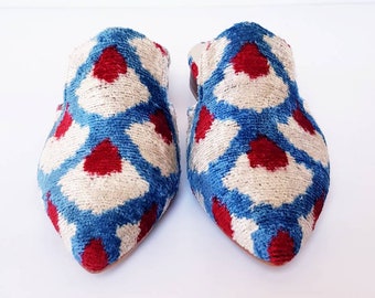 39 euro size pointed mules shoes handmade ikat silk velvet Handcrafted shoes