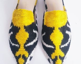 40 euro size Ikat pure silk pointed mules for Women Handcrafted shoes
