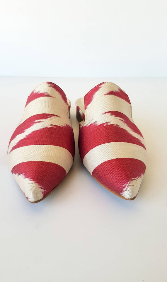 38 euro size Handcrafted shoes for Women Ikat Pure Silk Pointed Mule shoes