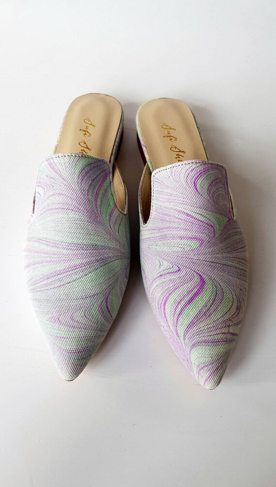 41 euro maat Handgemaakte puntschoenen voor Vrouwen Ebru Art op de stof Marmering op de stof handgemaakte schoenen Etsy Nederland