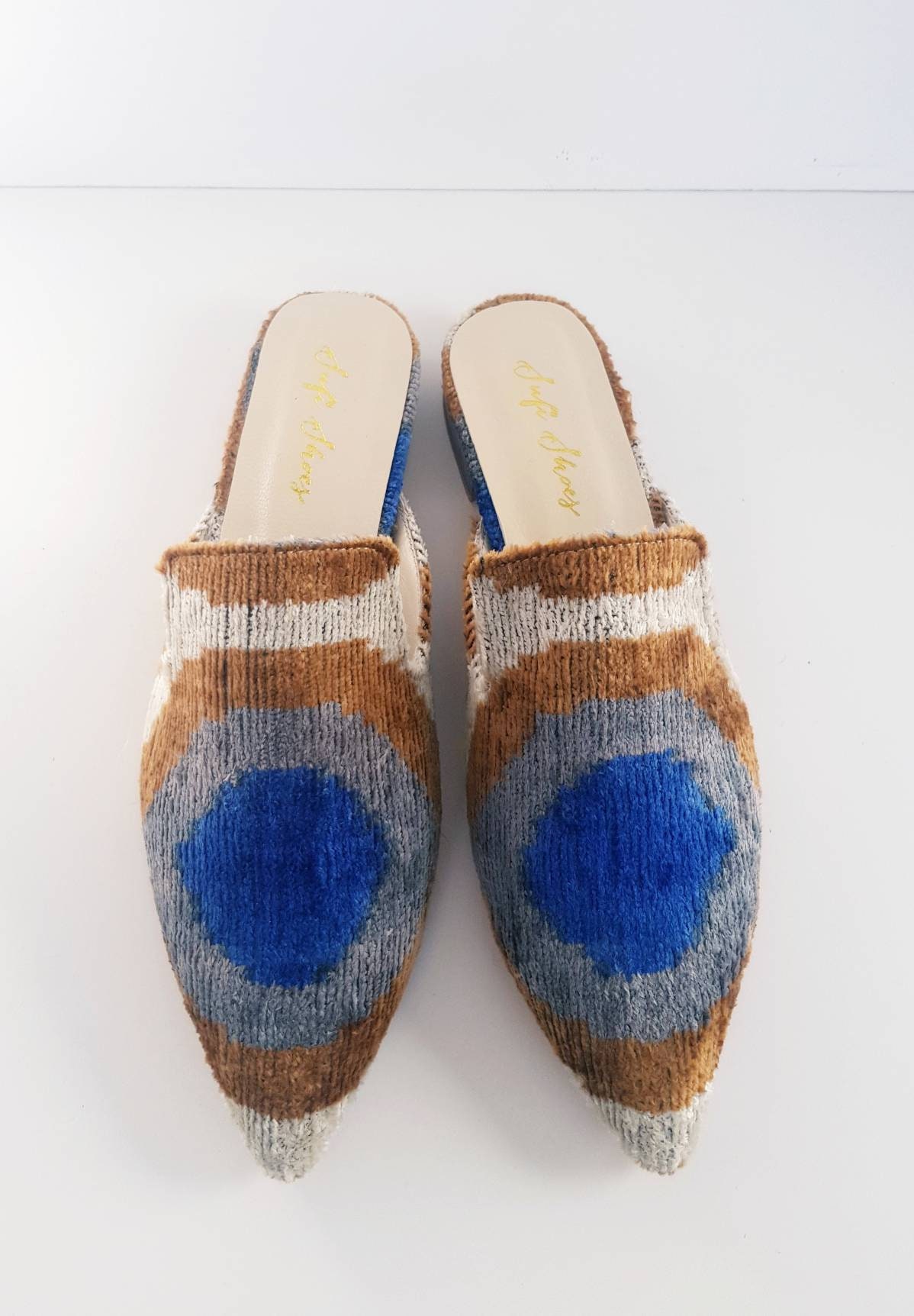 LADIES VELOUR SLIPPER MULE WITH GOLD FLORAL EMBROIDERY 6 OPTIONS SIZES UK 3-8
