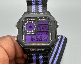Custom Casio AE1200 Watch Mod: Black Resin, Deep Purple Filter, Optional Hydromod