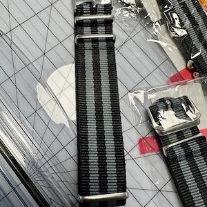 22mm Black/Gray Nylon NATO style Watch Bands for Casio World Time AE1200 AE1300 and others