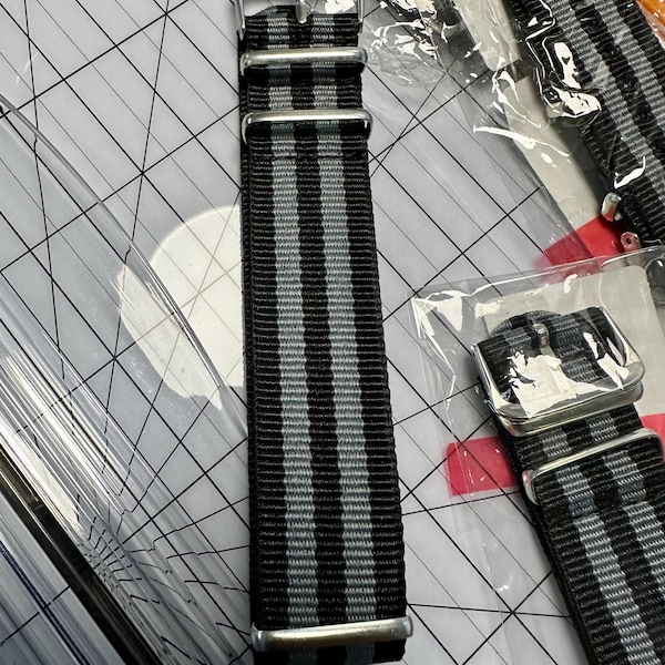 Black & Gray Nylon NATO Watch Band - 22mm for Casio AE1200/AE1300