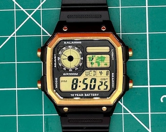 Custom Casio Royale WorldTime AE1200 - Fantastic All Metal upgrade to the OEM Green map version