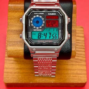 Dressed Up - Custom Casio watch mod - Metal Silver/Black case, AE1200 Casio Royale, Green/Blue/Red dial filter, Stainless Steel Bracelet.