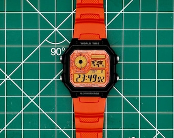 Full Custom Casio Royale AE1200 Watch Mod: Metal Faceplate, Gel filter, Upgraded Strap