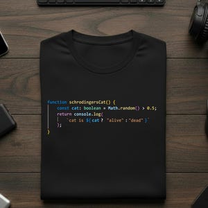 Camiseta con el código del gato de Schrödinger / Camiseta negra de programador / Regalo de codificación física