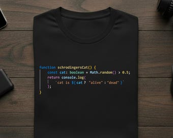 Schrodinger’s Cat Code T-Shirt | Black Programmer Tee | Physics Coding Gift