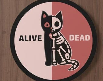 Schrödinger’s Cat Superposition Coaster Set - Alive and Dead Cat Science - Physics Gift for Nerds and Geeks - 2 Pink Circular Drink Coasters