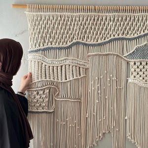 Large Macrame Wall Hanging: Boho Abstract Tapestry, Cotton Yarn