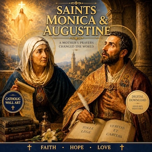 Saint Monica & Saint Augustine Catholic Wall Art | Digital Download | Christian Printable | Religious Home Decor | Gift