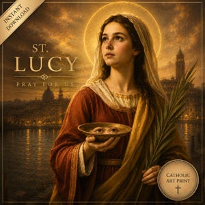 St. Lucy Catholic Art Print | Patron Saint of the Blind | Instant Download Wall Art