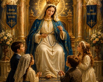 Our Lady Teaching Children Rosary Print Catholic Nursery Wall Art (Digital Download)