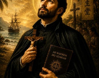 Katolicka sztuka ścienna ze św. Franciszkiem Ksawerym | Portret świętego do druku | Pobieranie cyfrowe