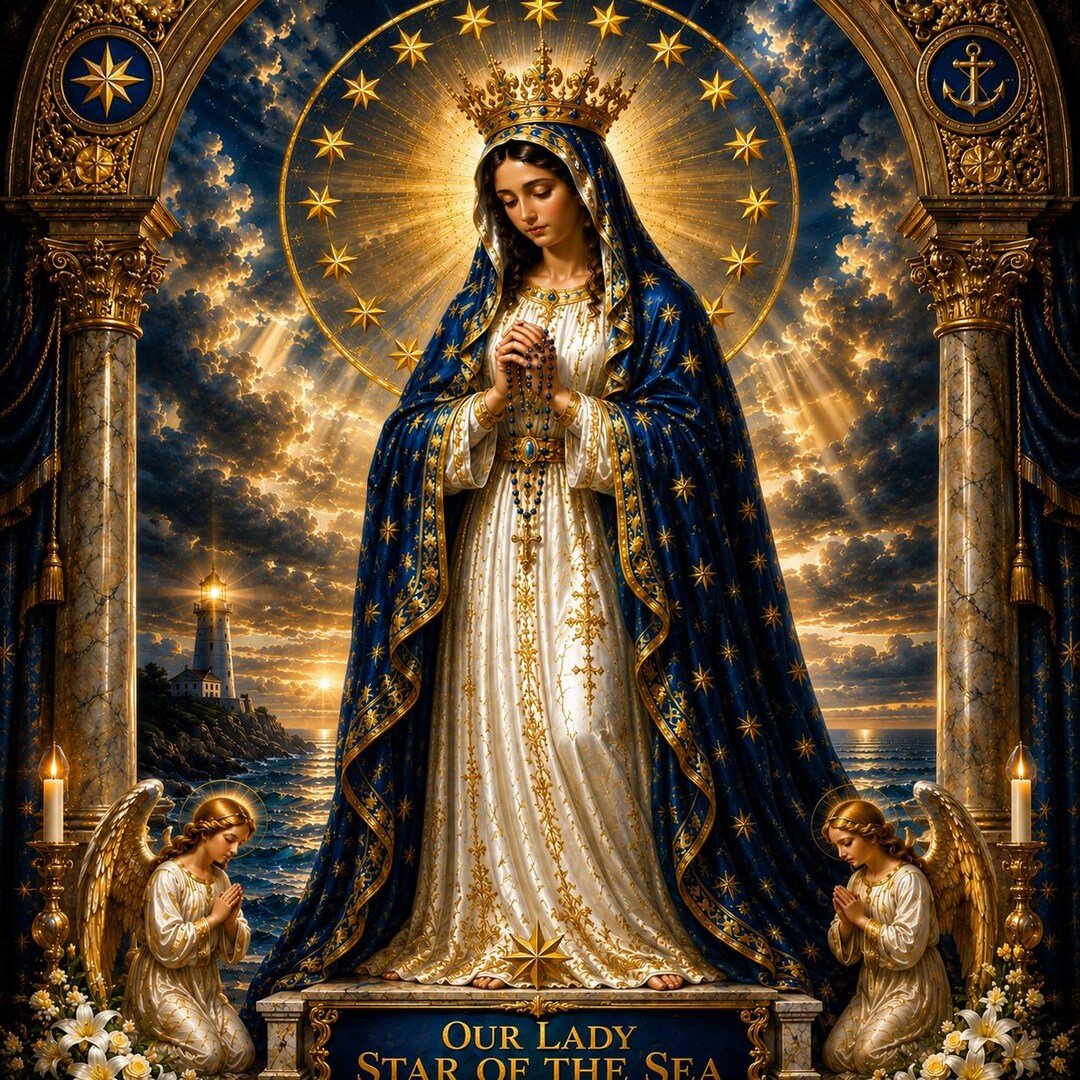 Our Lady Star of the Sea Rosary Print – Catholic Marian Ocean Wall Art ...