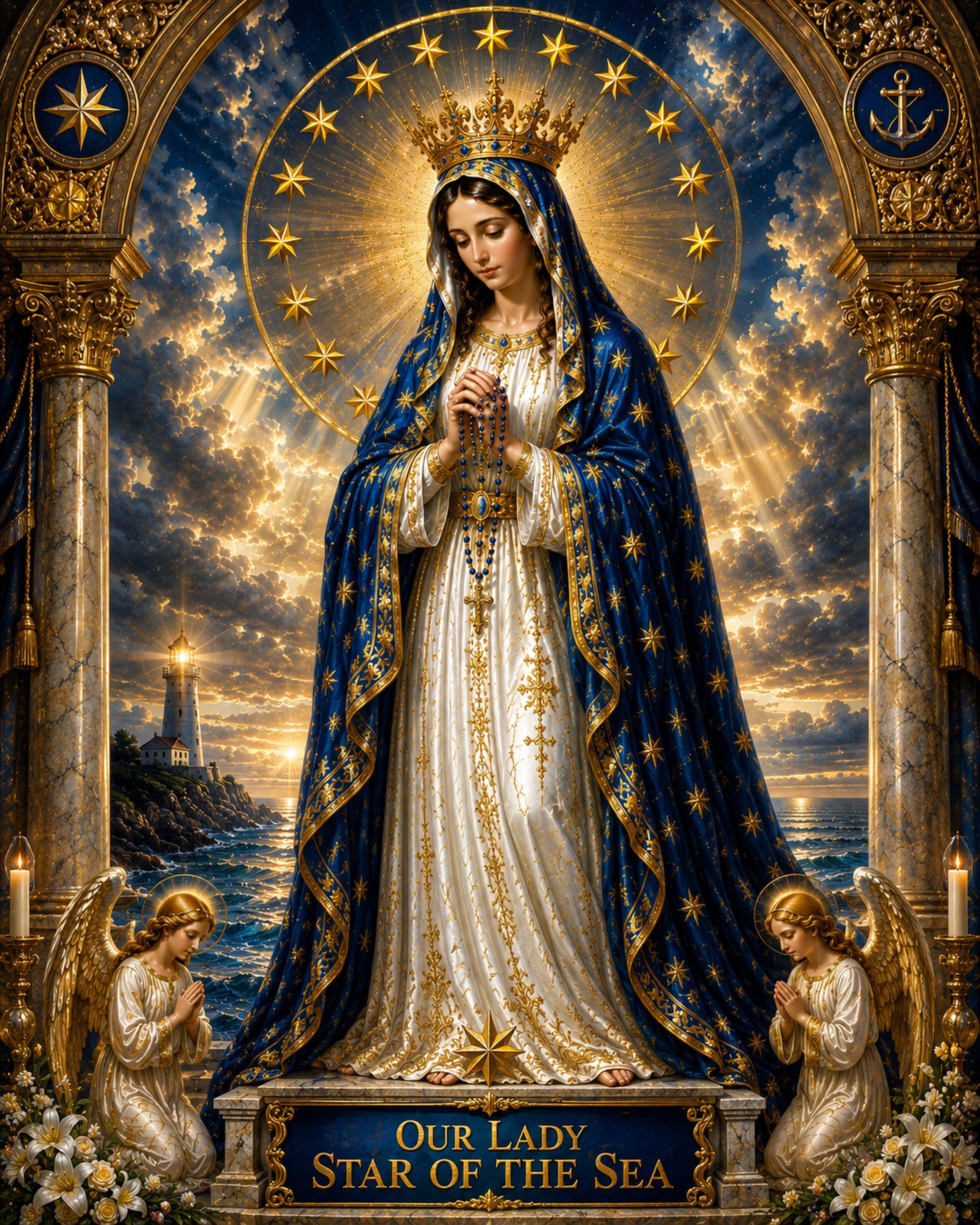Our Lady Star of the Sea Rosary Print – Catholic Marian Ocean Wall Art ...