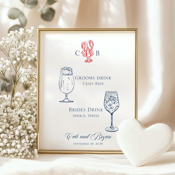 Lobster Signature Drinks His Hers Ours, Printed Wedding Bar Menu, Any Cocktails Table Sign, Printed