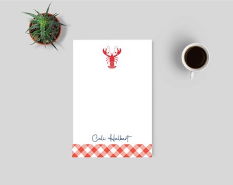 Lobster Gingham Personal Notepad Nautical Design, Custom Personal Note Pad, Personalized Jotter Pad, Personal pad of paper, custom gift