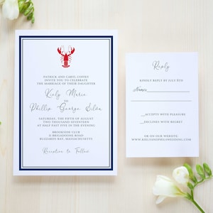 Lobster Border Wedding Invitation,  nautical invitation,   cape cod invitation, Destination wedding, free samples