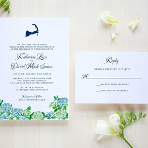 Cape Cod Hydrangea Wedding  Invitation,  nautical invitation,   personalized, beach wed, free samples