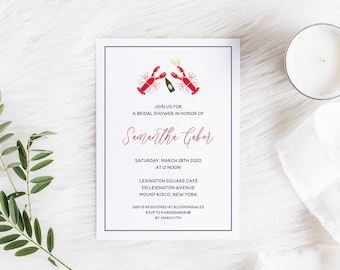 Lobsters in Love Invitation, Champagne, Clambake, Rehearsal Dinner