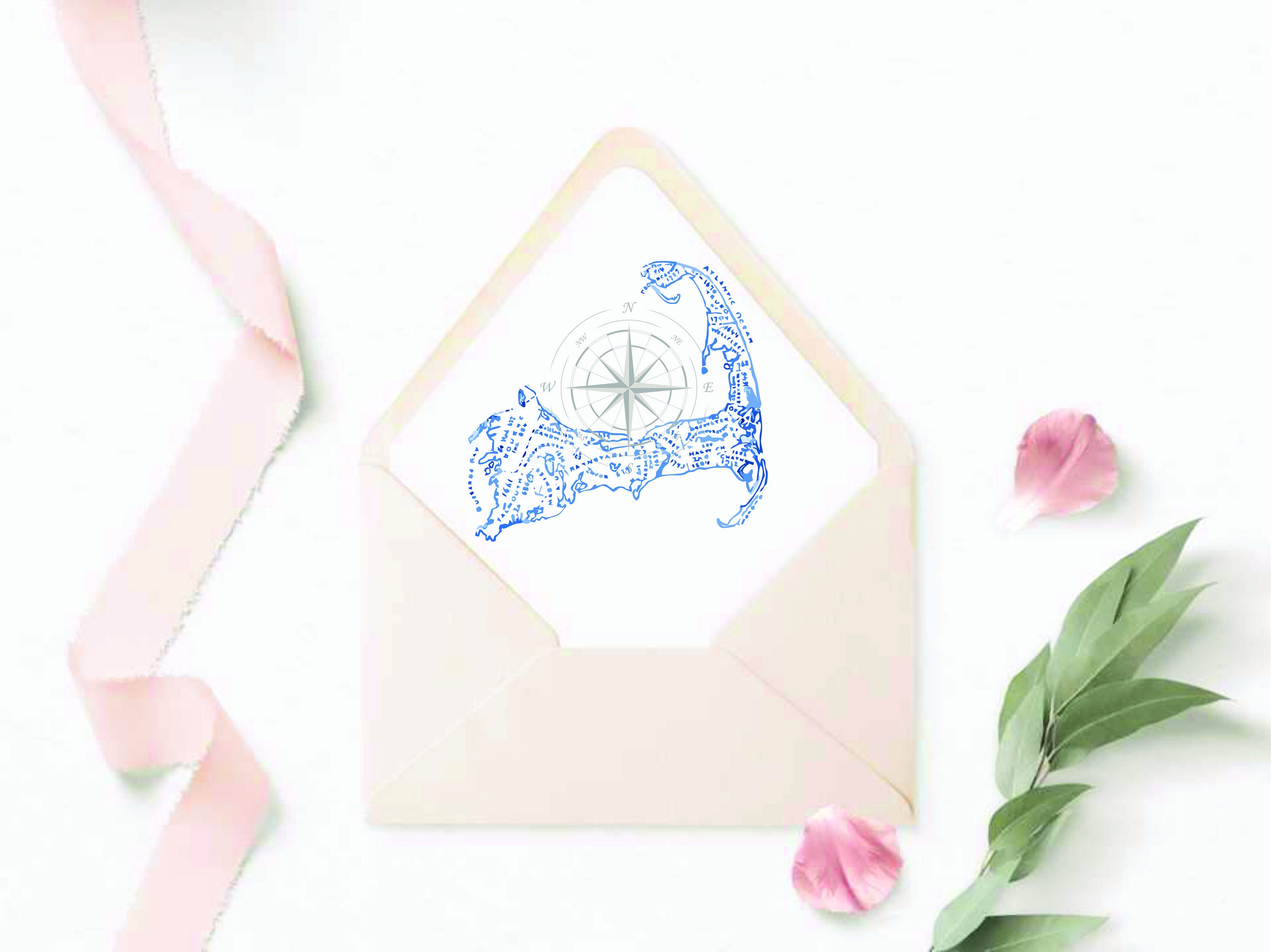 Vintage Cape Cod Custom Envelope Liner, Invitations Envelope Liner, Elegant Wedding Invitation Envelopes, Nautical design, Any color