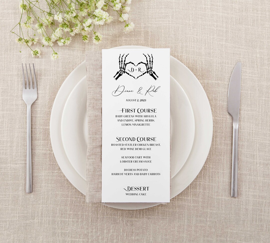 Skeleton Halloween Menu, Spooky Wedding, Halloween, Heart Hand, Event ...