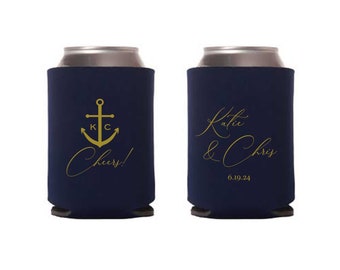 Anchor Monogram  Can Cooler, Wedding Favors, Can Coolies, Beer Can Huggers, Beer Can Insulators, Can Holder, Beach wedding, Cape Cod