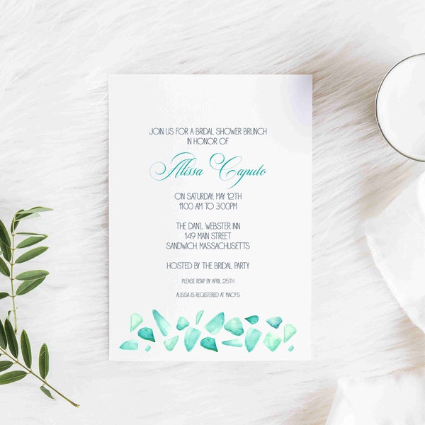 Scattered Seaglass Crest invitation, shower invitation,  Cape Cod birthday invitation, birthday invitation, event, Cape Cod party