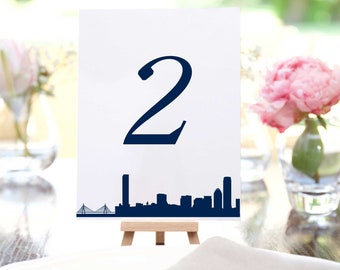 Boston Table Numbers, Wedding Table Cards, Printed, Custom Wedding Decor, Nautical wedding, Printed Table #, beach