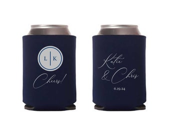 Circle Monogram  Can Cooler, Wedding Favors, Can Coolies, Beer Can Huggers, Beer Can Insulators, Can Holder, Beach wedding, Cape Cod
