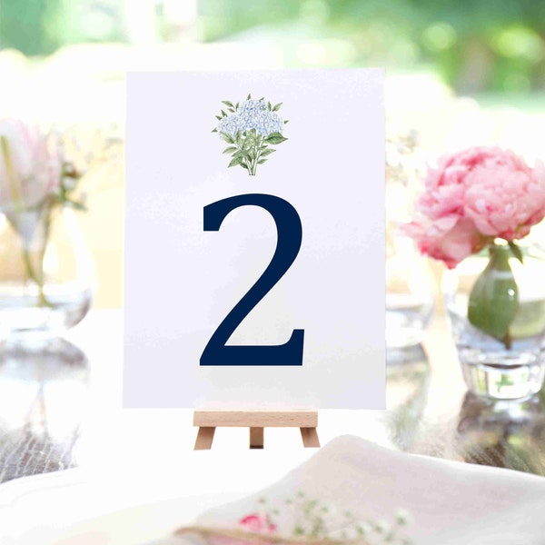 Hydrangea Bunch Table Number, Wedding Table Cards, Cape Cod wedding, Printed, Custom Wedding Decor, Nautical wedding, Printed Table #, beach