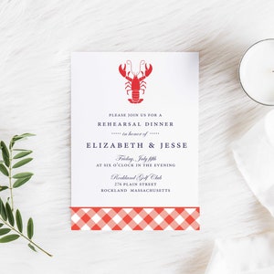 Lobster Clambake invitation, Lobster rehearsal dinner invitation, Lobster invitation, birthday invitation, Clambake invitation, Gingham