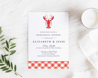 Lobster Clambake invitation, Lobster rehearsal dinner invitation, Lobster invitation, birthday invitation, Clambake invitation, Gingham