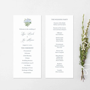 Hydrangea Wedding Ceremony Program: Elegant Nautical Design